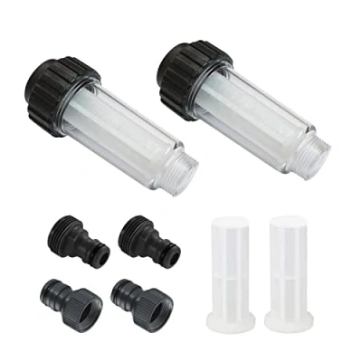 Image de Filtre à Eau pour Tuyau D&#039;arrosage, 2 Pièces 3/4 Pouces Préfiltre Set de avec 4 éléments Filtrants &amp; Adaptateurs Rapides Nettoyeur Haute Pression, Pompe Jardin