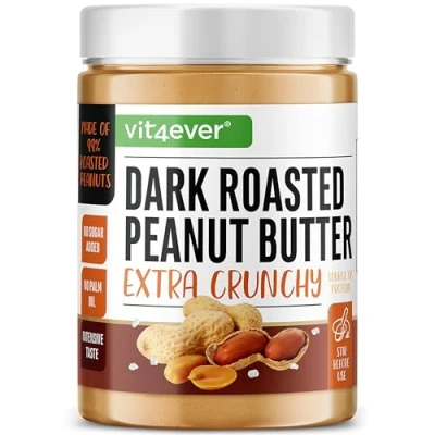 Image de Beurre de cacahuètes Croquant Torréfié Foncé Extra Crunchy &amp; goût intense avec sel 1kg Peanut Butter naturel High Protein Purée sans huile ou graisse palme ajoutée Vegan
