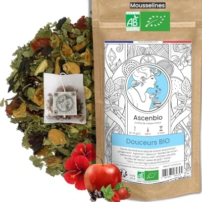 Image de Ascenbio ✿ Infusion Douceurs BIO Saveurs Pomme Fraise 30 sachets mousselines Préparé et conditionné en France Emballage biodégradable