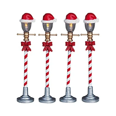 Image de Lemax Lot de 4 Réverbères avec bonnet du Père Noël pour Village Lemax, 4,5 V