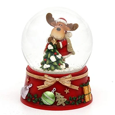 Image de Dekohelden24 Boule de Neige avec élan et Socle Rouge Dimensions (L x l H) : 7 8,5 cm Diamètre la 6,5 Sapin 501472