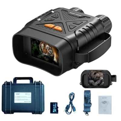 Image de EMEBAY Jumelles de Vision Nocturne 1080P avec Carte TF 64Go + Boîte Rigide, Zoom Numérique 10X, Portée Visuelle 800 M, écran IPS HD 2.8, Batterie Rechargeable, Lunettes Numériques