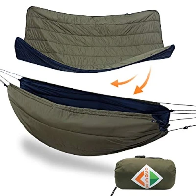Image de Onewind Sous couvre lit et couverture de camping pour l&#039;hiver, portable pleine longueur avec Dupont Sorona hamac 4 saisons, camping, randonnée, sac à dos, vert