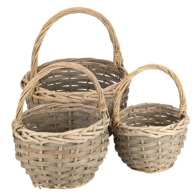 Image de Ideen mit Herz Lot de 3 paniers en osier différentes tailles : Ø14, Ø18, Ø21 cm, avec anse tressé rond petit idéal comme panier présentation ou cadeau (foncé)