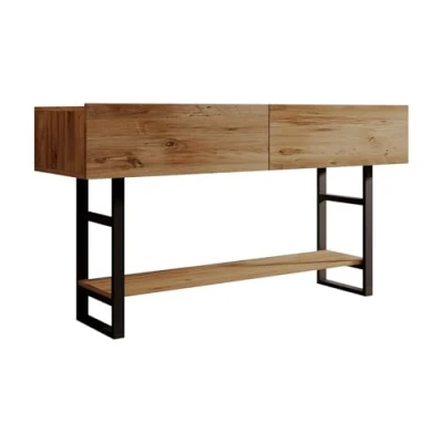 Image de MB Muebles Bonitos Meuble d&#039;entrée Console Table Design Industriel 2 Compartiments Structure Acier Noir Mat avec Panneau Mélaminé Couleur Pin Atlantique Modèle Factory R1