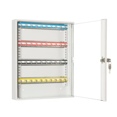Image de LEOMAR Armoire à Clés, Boîte avec 40 Crochets, Placard Clés en Tôle d&#039;acier Portes Vitrées, Barres Crochets Réglables, pour Fixation Murale, Verrouillable, 6 x 35 42 cm