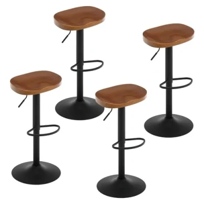 Image de WOLTU Tabouret Bar, Lot de 4, Bar en Bois, Chaise Haut, Cadre Métal, Réglable Hauteur, Pivotant à 360, avec Repose Pieds, Industriel, Marron, BH413br 4