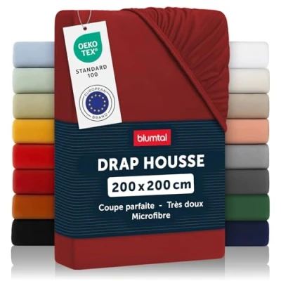 Image de Blumtal Basics Drap Housse200 x 200 30cm Housse 30cm, Microfibre De Haute Qualité Doux, Résistant, Anti Plis Certifié Oeko Tex Aurora Rouge