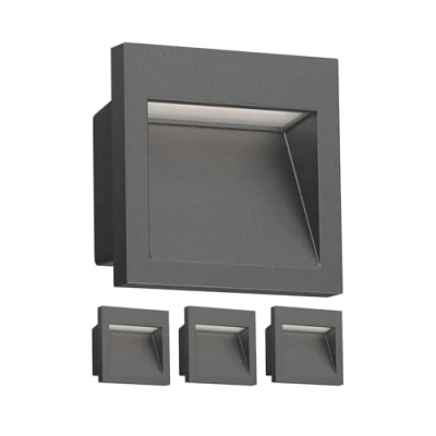 Image de ledscom.de 4 pièces LED encastrées au mur NOLA, downlight pour l&#039;extérieur, IP54, anthracite mat, 90 x 90mm, blanc froid