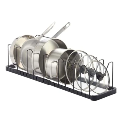 Image de Yamazaki 3841 TOWER Support extensible pour couvercles et poêles, noir, Résine ABS/Acier, minimaliste, 45～82 x 20 17.5 c m