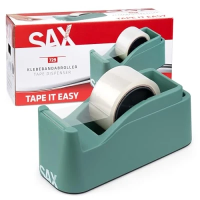 Image de SAX Tape it Easy XXL Dérouleur de ruban adhésif à une main extra lourd pour 1x 50mm ou 2x 25mm, paquets avec fonction porte stylo, antidérapant, vert sauge