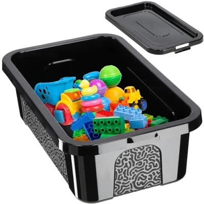 Image de KADAX Boîte de rangement rectangulaire avec couvercle, empilable, en plastique, peu encombrante, 4,5 l, noire
