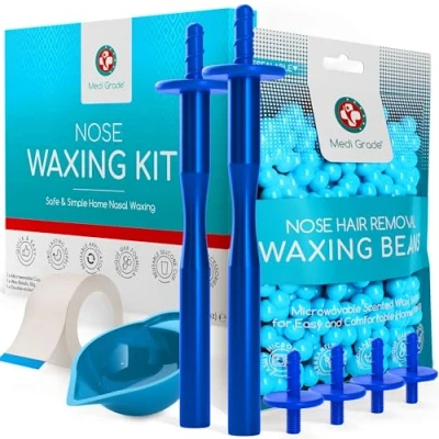 Image de Kit Cire de Nez pour les Hommes et Femmes Épilation Sûre &amp; Simple par Medi Grade avec 2 Applicateurs Réutilisables, 26 Conseils, Épilatoire
