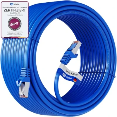 Image de HB DIGITAL 50 m Câble Ethernet LAN CAT 7 S/FTP PiMF LSZH AWG26 Réseau avec Connecteurs RJ45 6A 10 Gbits/s 600 MHz Idéal pour Panneau de Brassage Serveurs PC Laptop Smart TV DSL Bleu
