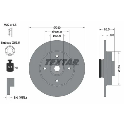 Image de TEXTAR PRO 92133303 Disque de frein 249 9 04/04 108 plein revêtu avec bague magnétique intégré, roulement roue PEUGEOT: 307 3/5 portes, SW
