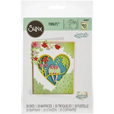 Image de Sizzix Matrice de Découpe Thinlits Set 663619 20pcs Boîte 3D Tourtereaux Courtney Chilson, Papier Plastique, Multicolore, Taille Unique