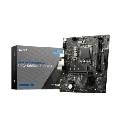 Image de MSI PRO B660M E DDR4 Carte Mère, Micro ATX Pour Processeurs Intel Core 12è Gén, LGA 1700 Memory Boost 4600+MHz/OC, Slot PCIe 4.0 x16, 1 x M.2 Gen3 Slot, LAN 1G