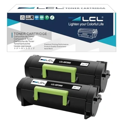 Image de LCL Cartouche de Toner Compatible 60F2000 60F200E 602E 2.5K (2Noir) Remplacement pour Lexmark MX310 MX310dn MX410 MX410de MX510 MX510de MX511 MX511dte MX511dhe MX511de MX610 MX610dw MX611 MX611de