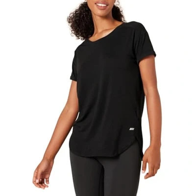 Image de Amazon Essentials T shirt Studio léger à col rond, coupe décontractée (grandes tailles disponibles) Femme, Noir, XS