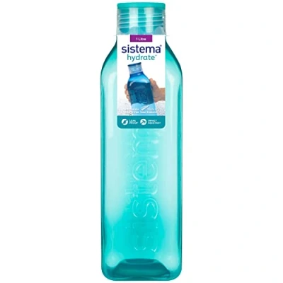 Image de Gourdes Sistema Carrées 1 L étanches pour enfant Sans BPA bleu océan &amp; vert 2 unités