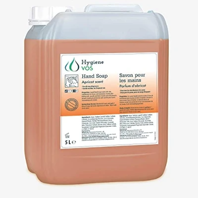 Image de Hygiene VOS Savon Liquide 5000ml Apricot pour les Mains pH Neutre une Utilisation Quotidienne. Formule Extra Douce et Ingrédients Biodégradables. Bouteille Économique 5 Ltrs