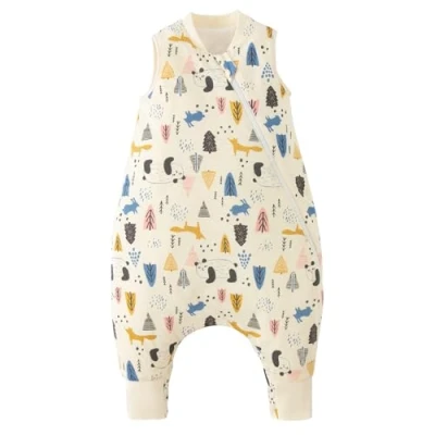 Image de Duomiaomiao Gigoteuse pour bébé avec pieds, 1,5 tog, toute l&#039;année, motif d&#039;ours de dessin animé, en coton léger, qualité supérieure, convient aux enfants âgés 6 mois