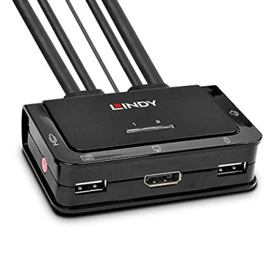 Image de Lindy Switch KVM 2 Ports DisplayPort 1.2, USB Type C, 2.0 &amp; Audio avec câbles 42346