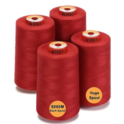 Image de New brothread 28 Options 4 Grand Cône de 5000M Tout usage Fil à coudre en polyester 40S/2 (Tex27) pour la couture, le matelasser, patchwork, surjeter Red