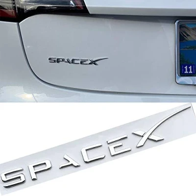 Image de Emblèmes arrière de Lettres d&#039;insertion hayon avec Logo en Relief 3D compatibles Tesla Model 3/S/X/Y, Support adhésif 3M,Argent,SpaceX