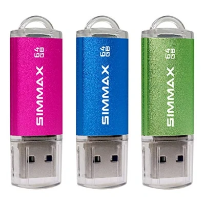 Image de SIMMAX Clé USB 64 Go Lot de 3 Mémoire Stick 2.0 Flash Drive Stockage Disque Pendrive (64Go Rose Bleu Vert)