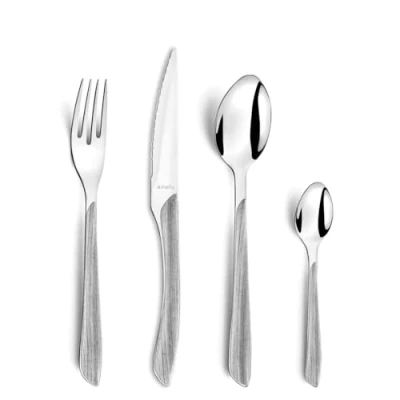 Image de Amefa Eclat Nature Ménagère 24 couverts de table pour 6 personnes Bois Gris 2274PSAF02C40