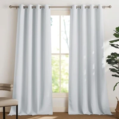 Image de PONY DANCE Rideau Blanc Occultant Rideaux Lot de 2 Panneau à Oeillets Fenêtre Tissu Lourd Lumineux Bloquer Isolation du Bruit pour Chambre des Bébés, L 140 x H 245 cm, Gris