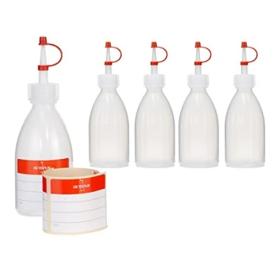 Image de 5 flacons à Pression de 100 ML, vaporisateurs en LDPE avec Bouchon Compte Gouttes, Garniture, Flacon décoration pour la Cuisine, Le Hobby ou Laboratoire