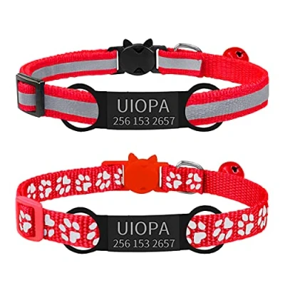 Image de Uiopa 2pcs Collier Chat Personnalisable + Medaille avec Gravure, Anti Etranglement Clochette, Chaton Naissance Reglable 19 32cm pour Chaton, Chiot (Rouge)