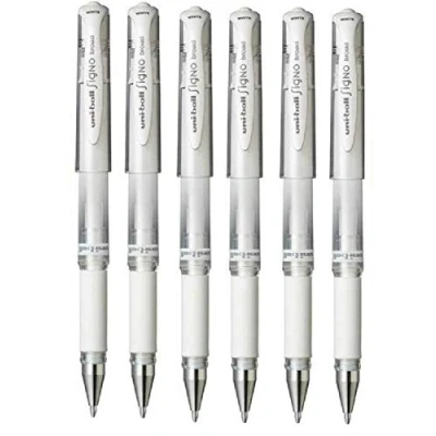 Image de Blanc uni Ball Signo Stylo roller encre gel pointe métal 1 mm métallique large Largeur de ligne 0,65 avec grip en caoutchouc um 153 (Lot 6)