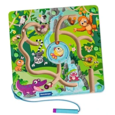 Image de Ravensburger 2004873 Play+ Labyrinthe magnétique en Bois : Jungle, entraîne la motricité Fine, dextérité et Reconnaissance des Couleurs, Compagnon de Voyage, Jouet éducatif pour Enfants