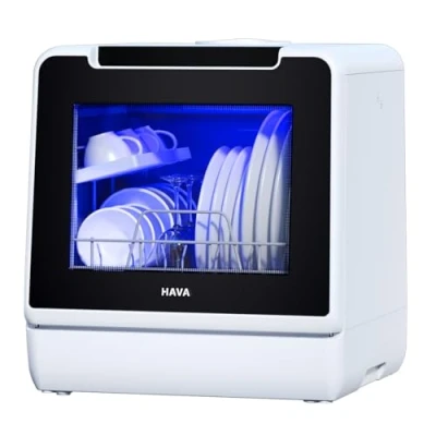 Image de HAVA mini lave vaisselle, nouveau modèle amélioré 2024, 8 programmes de lavage, vaisselle portable avec sécurité enfant et fonction démarrage différé, réservoir d&#039;eau 5 L