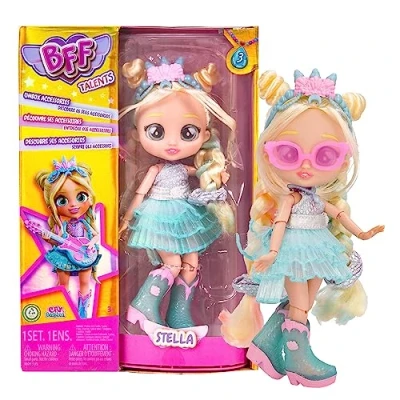 Image de BFF BY CRY BABIES Poupée avec cheveux longs, vêtements en tissu et 9 accessoires Stella mannequin Jouet Cadeau pour Garçons Filles + 3 ans