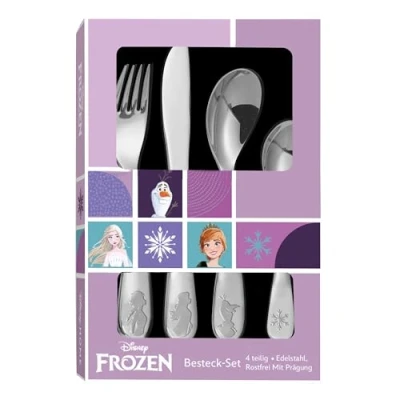 Image de p:os 35805 Frozen la Reine des Glaces Set Filles, 4 pièces de Couverts pour Enfants en Acier Inoxydable, avec Couteau, Fourchette, Soupe et cuillère à Dessert, 35805, Multicolore