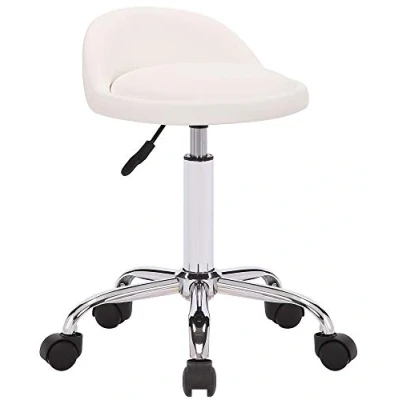 Image de CLP Tabouret De Travail Teramo en Similicuir I Chaise avec roulettes Siège Hauteur Réglable Et Pivotant, Couleur:Blanc