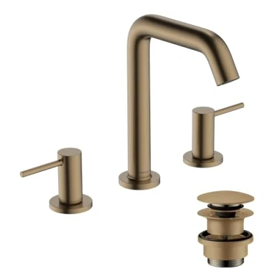 Image de hansgrohe Tecturis S Mitigeur de lavabo 3 trous avec vidage Push Open, Robinet salle bain hauteur sous bec 150 mm, économie d&#039;eau (EcoSmart+), Bronze brossé, 73330140