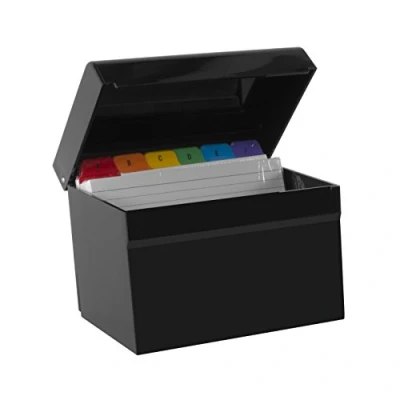 Image de Osco Hi Gloss Index Box with 100 Cards/Coloured Tabs Black, AIBOX OB