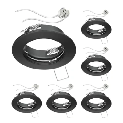 Image de ledscom.de 6 cadres d&#039;encastrement au plafond FERE cadre noir mat (LED/halogène/MR16/50mm) incl. douille GU5.3