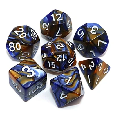 Image de Wild Magic Sorcerer Polyset Dice Polydice Yellow Blue Pearlescent Marble and White Set of 7 Pieces D&amp;D RPGs Plastic Polyhedral Dungeons Dragons