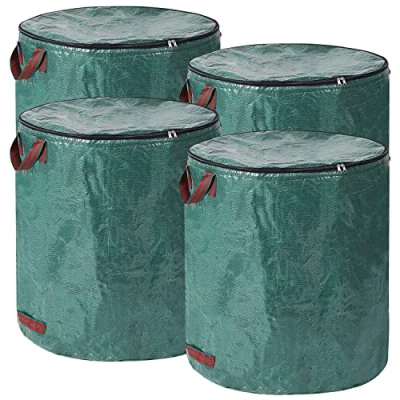 Image de QOXEZY Lot de 4 sacs jardin Avec couvercle 272 l Pour déchets verts Pliable poignées Réutilisable À monter soi même En tissu polypropylène robuste