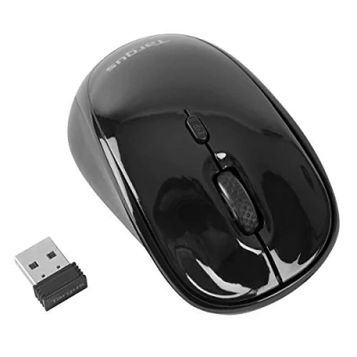 Image de Targus Souris sans fil + récepteur USB, compacte avec technologie Blue Trace, de bureau ergonomique pour droitiers et gauchers Noir, AMW50EU