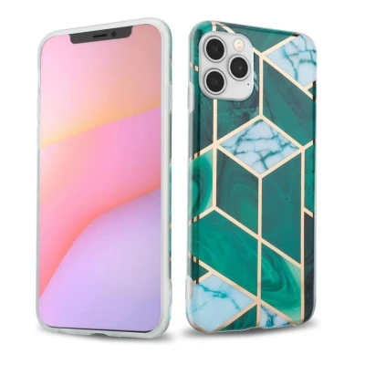 Image de Coque pour Apple iPhone 12 / PRO en Marbre Or Blanc Vert Foncé No. 6 Housse de protection Étui silicone TPU avec motif mosaïque Neuf
