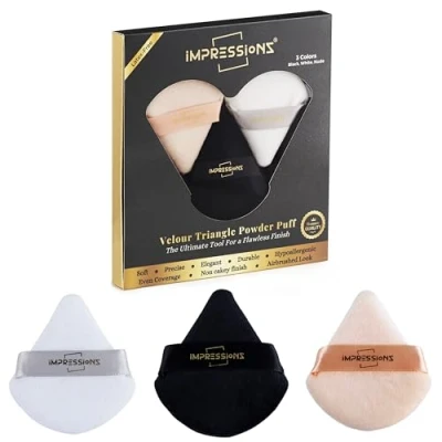 Image de ImpressionZ Streak Free Triangle Powder Puffs (3 Pcs) Reusable Velvet Makeup for Face Powder, Loose and Foundation Application Under Eye Puff Cream Liquid Blending