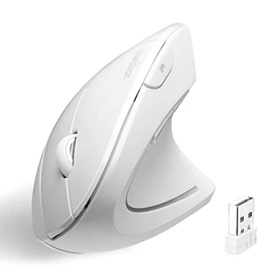 Image de perixx PERIMICE 713W Souris Verticale Ergonomique sans Fil 2,4 GHz avec récepteur USB, Interrupteur, Design à 6 Boutons, 3 Niveaux de DPI, pour droitier, Blanche