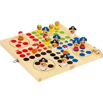 Image de Small Foot 10951 Ludo Île de pirates en bois certifié 100% FSC, plateau jeu pliable, à partir 3 ans société, multicolore, Taille unique